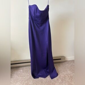 SARISA MIDI DRESS - STRAPLESS THIGH SPLIT DRESS IN PURPLE SHOWPO